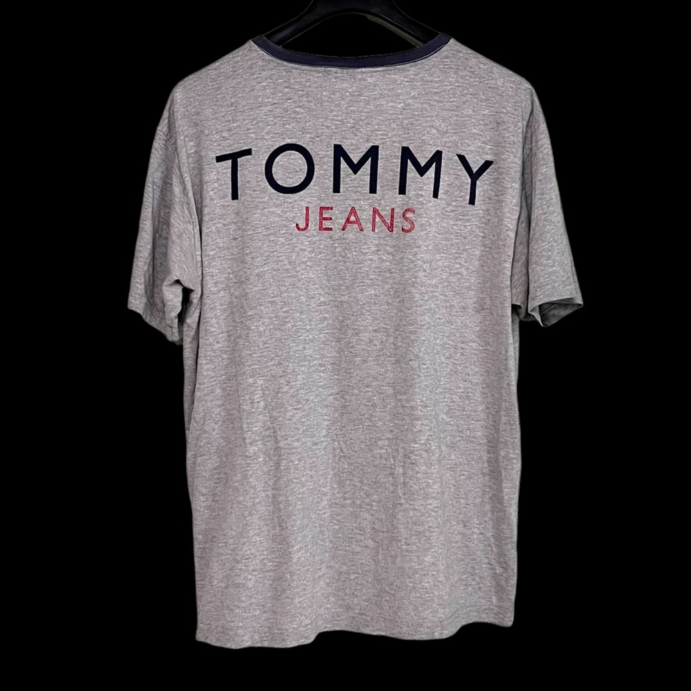 Vintage Tommy Jeans Heather Gray Double Sided Spellout T-Shirt Size XL 1990s